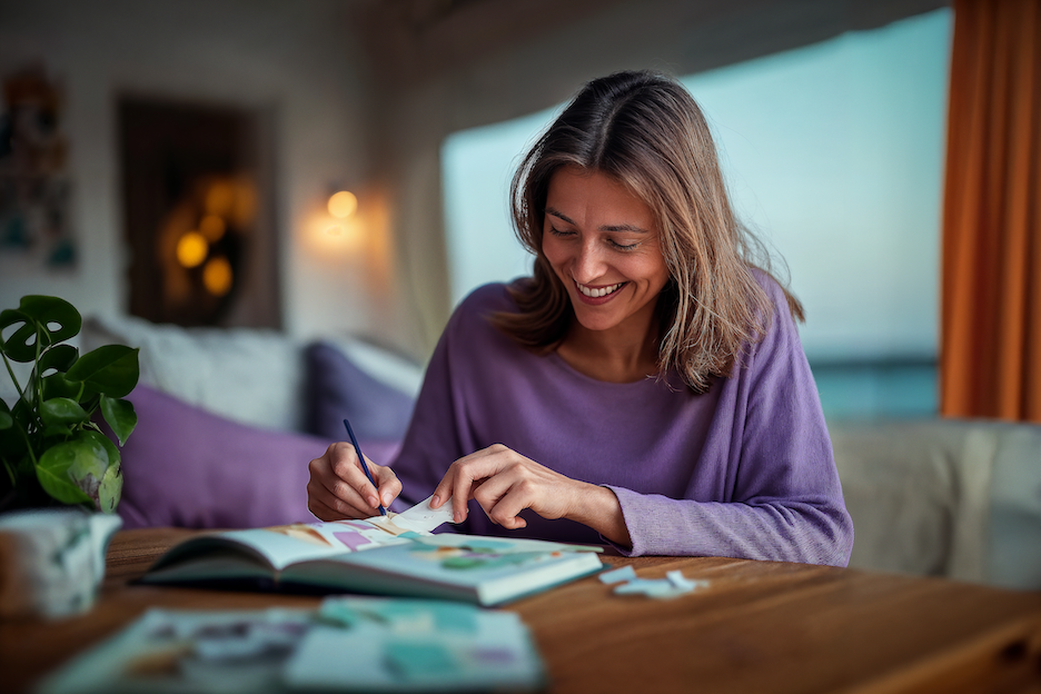 10. a woman writing on her calander 10. a woman writing on her calander