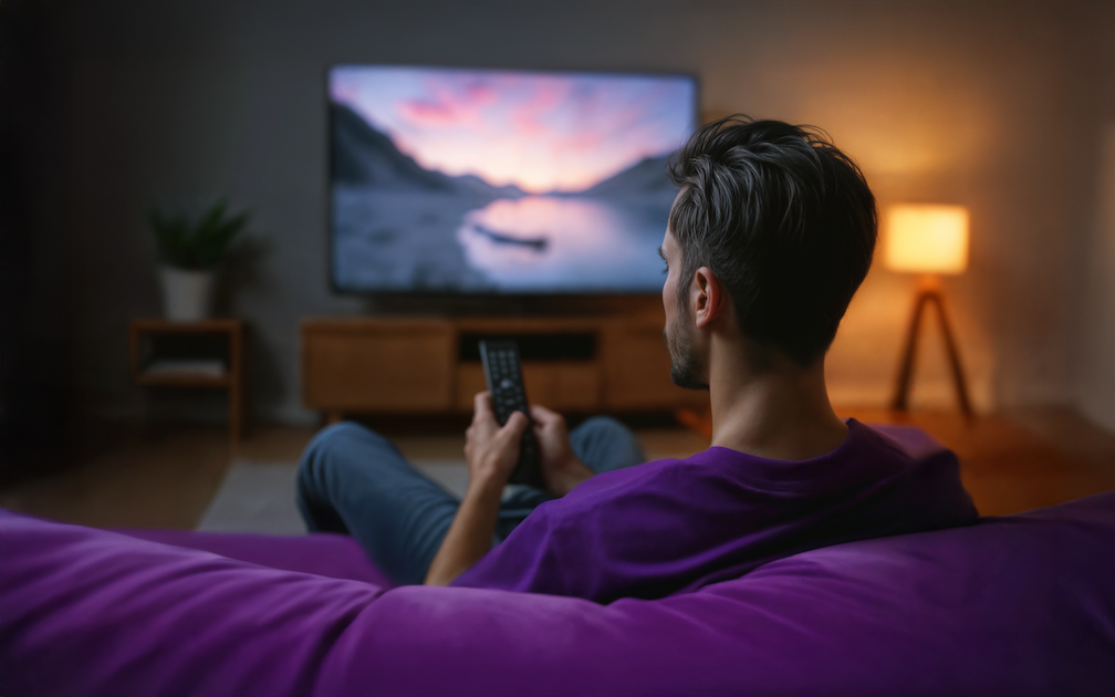 19. a man watching tv